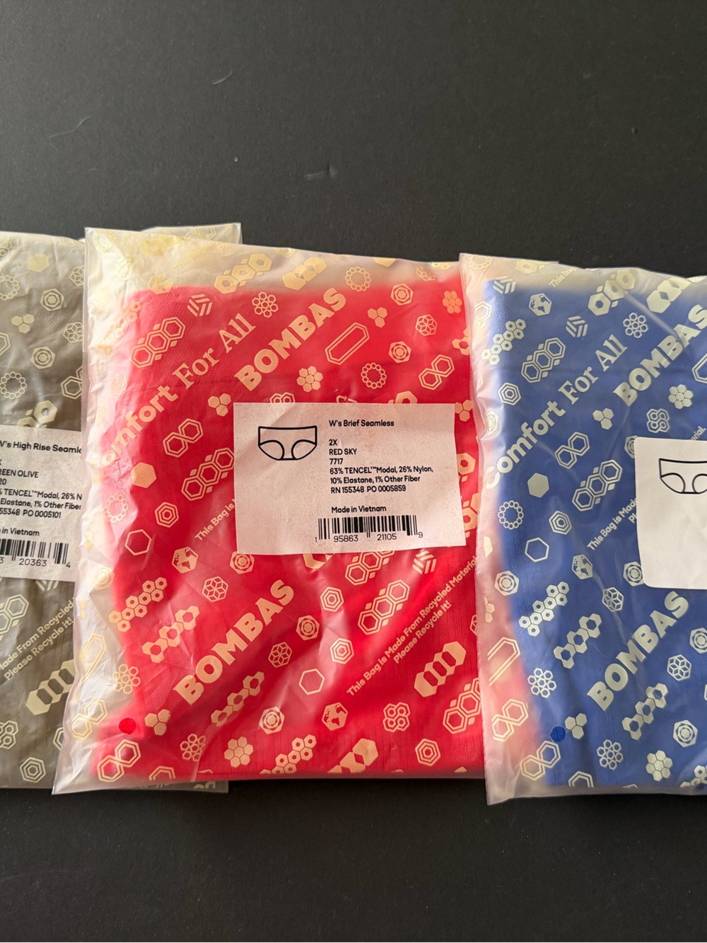 Lot Of 3 Bombas Womens Underwear - Red, Blue, Olive - Size 2X